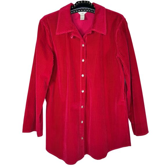 J. Jill Red Button Down Corduroy Velvet Shirt Shacket Large - Picture 1 of 10